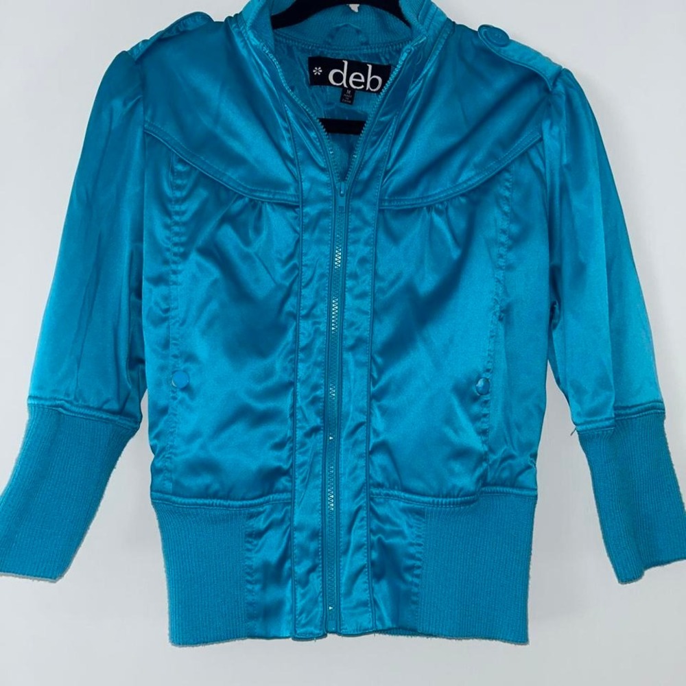 Vintage DEB Satin Bomber Jacket 90s puffy sleeves‎ 3/4 Medium Womens